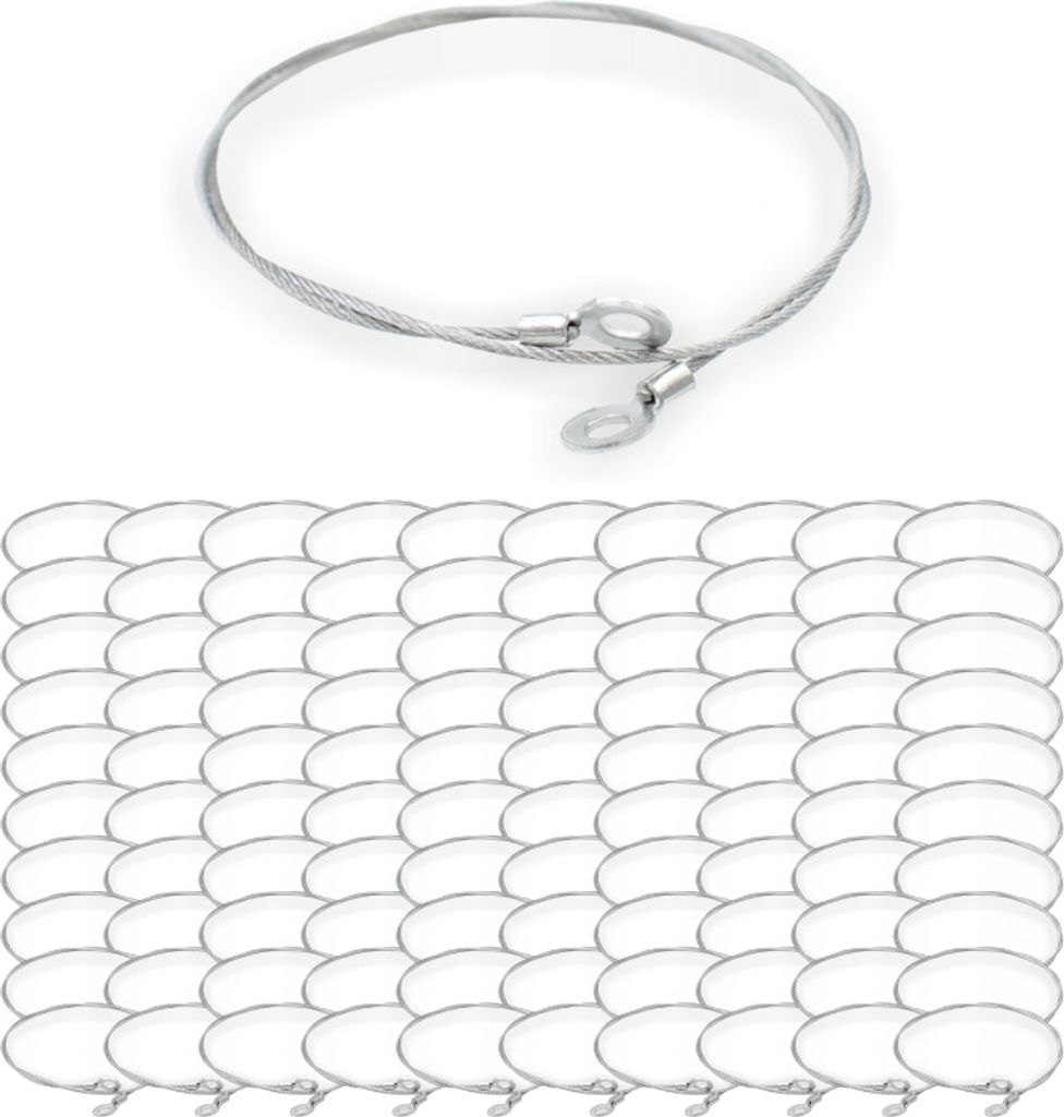 100x Drahtseil Ø 1,5 mm, 7x7, mit beidseitigem Ringkabelschuh Ø 5 mm Öse | Länge 370 mm