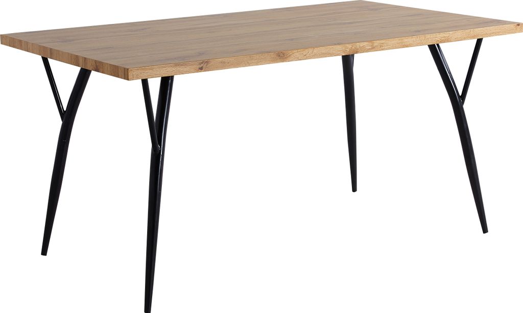 Möbilia Esstisch 150 x 90 cm | Platte MDF mit Eiche-Nachbildung | Gestell Metall | B 150 x T 90 x H 77 cm | natur-schwarz | 18020006 | Serie TISCH