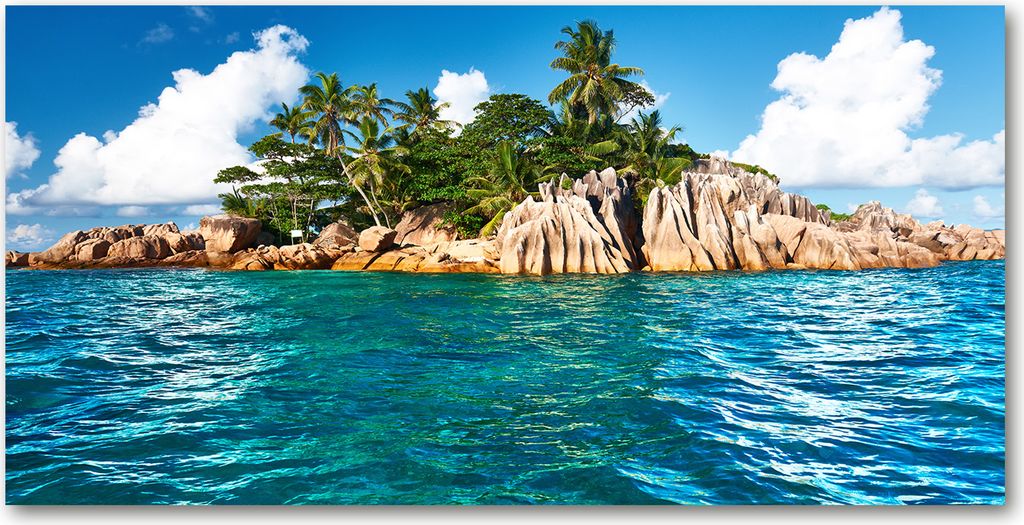 Tulup Glas-Bild -140x70- Wandkunst Dekorative Wand für Küche & Wohnzimmer - Landschaften - Exotische Insel - Blau