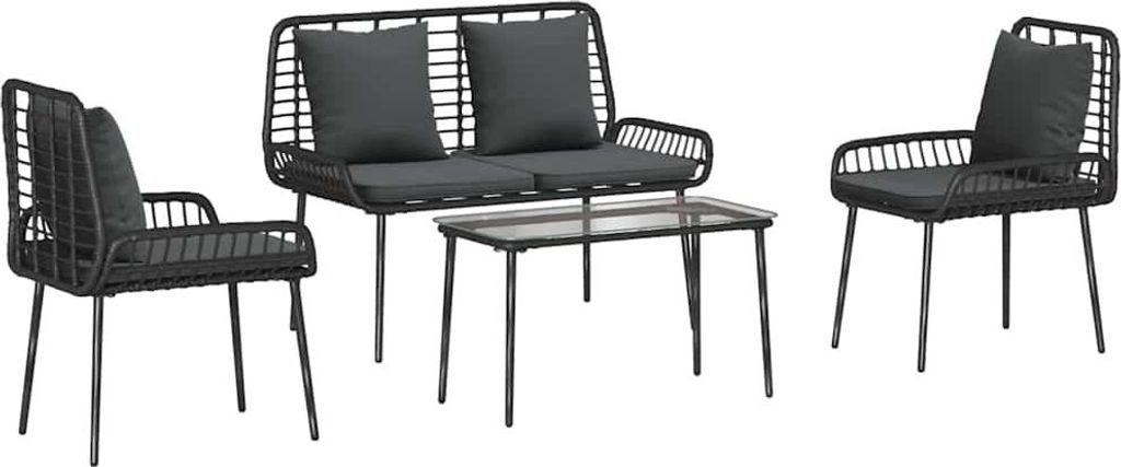vidaXL Gartenmöbel Set mit Kissen 4 pcs Schwarz und Creme Poly-Rattan