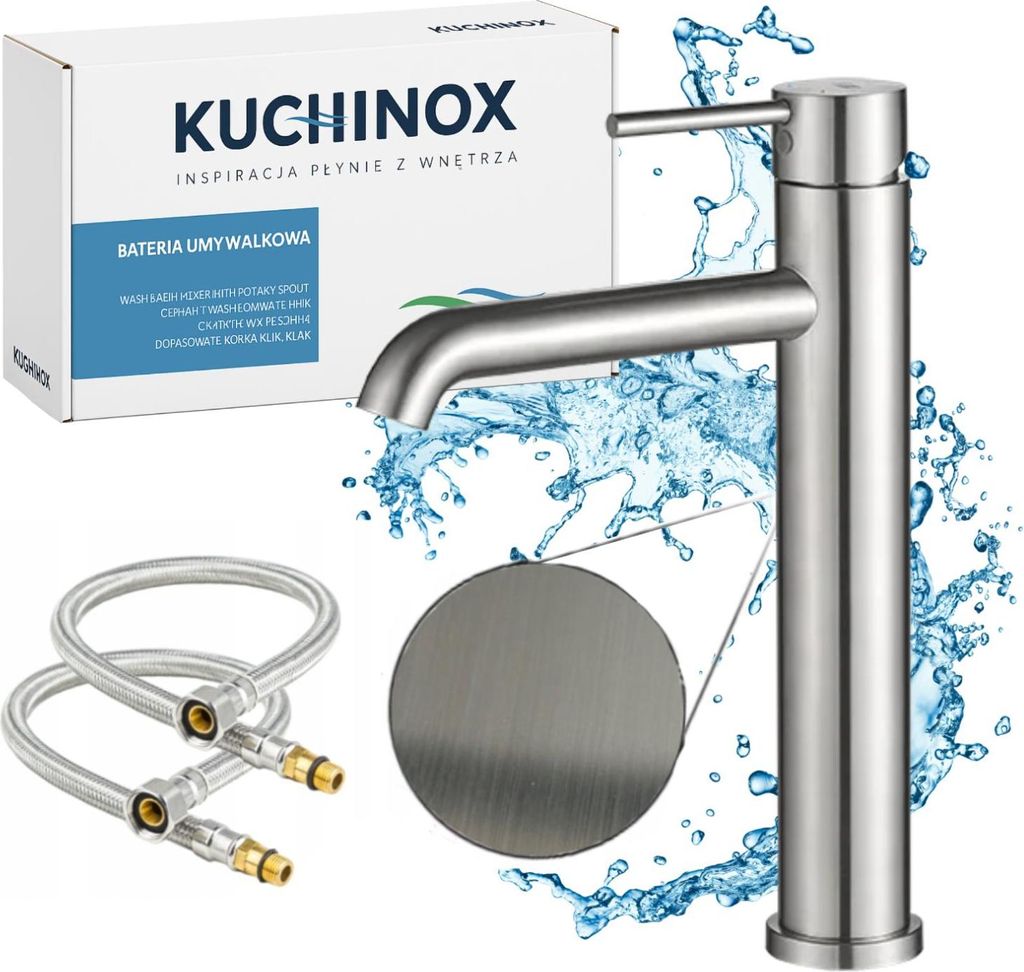 Kuchinox | Noia Waschbeckenarmatur - Gebürsteter Edelstahl - Korrosionsbeständig - Modernes Design - Standsäule