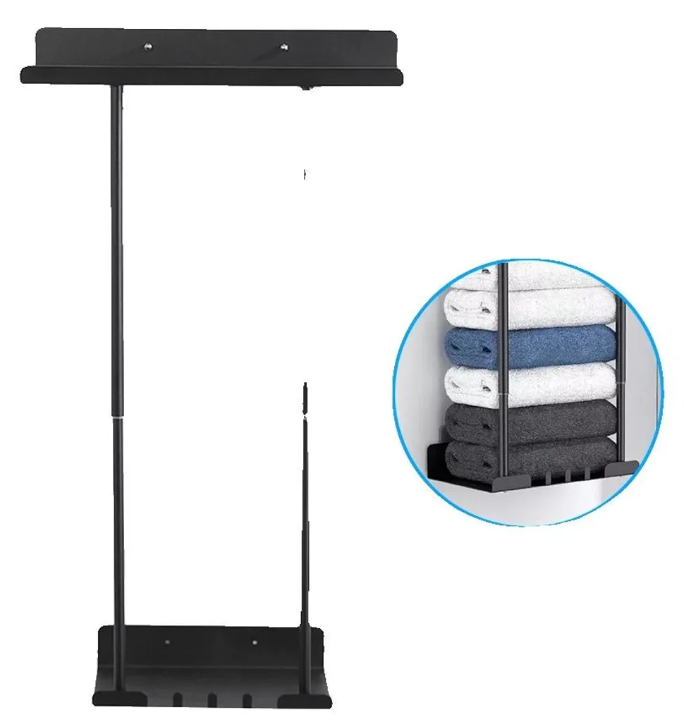Support serviette acier carbone télescopique 38-75 cm noir autocollant