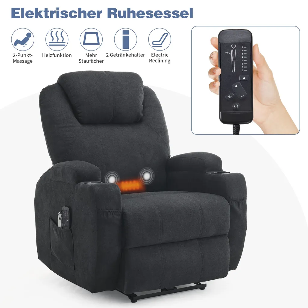 Fauteuil de relaxation massant et chauffant avec télécommande filaire