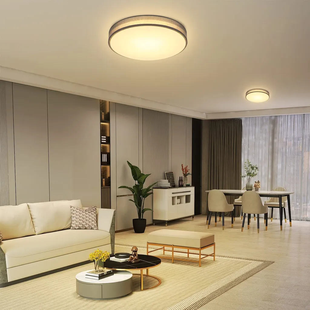 Luminaire Plafonnier Salon LED avec Abat-jour en Tissu Gris Anthracite