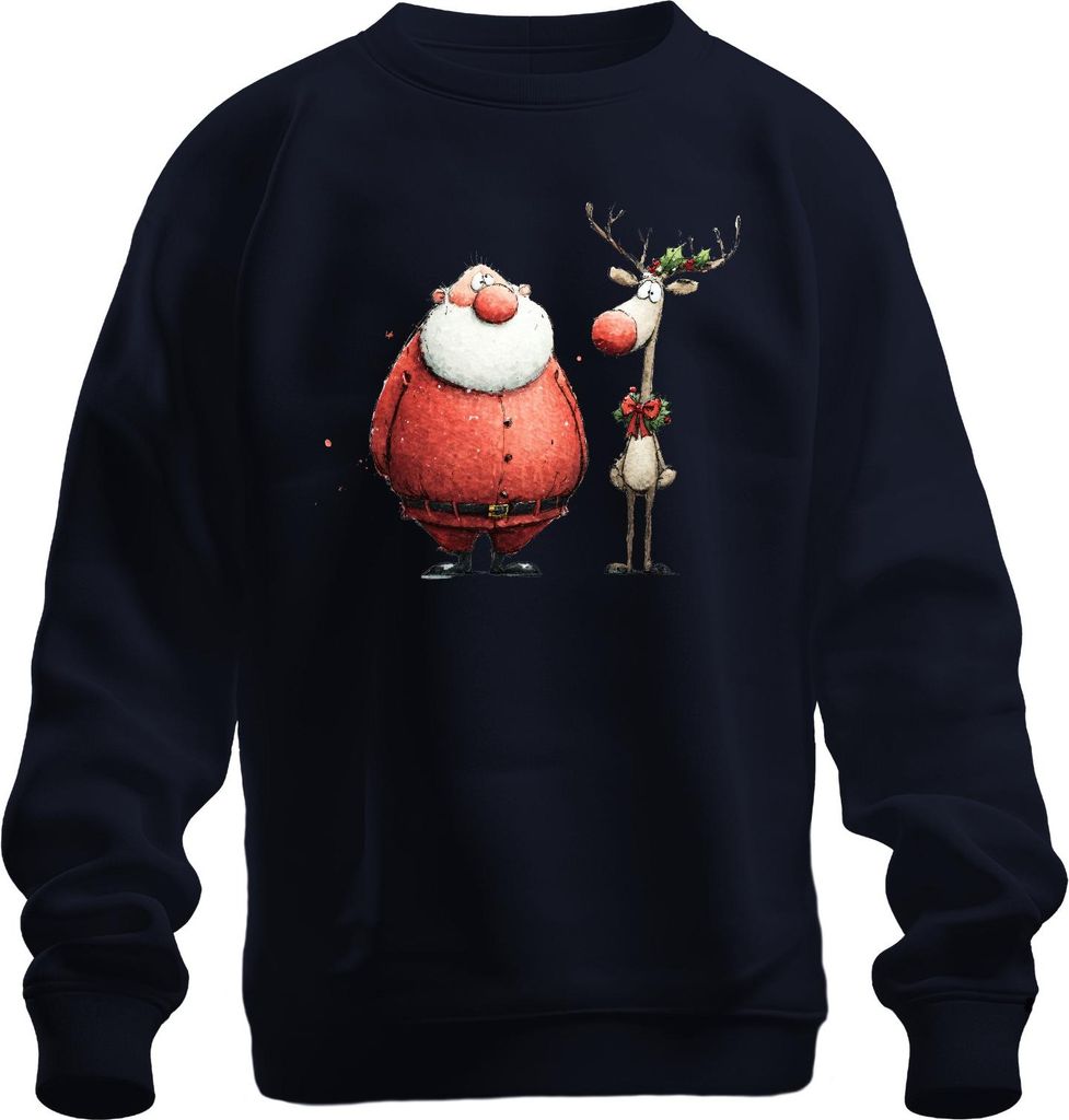 Lustiger Weihnachtsmann Rentier Aquarell Geschenk Retro Uni Sweatshirt Pullover, Navy, XXL