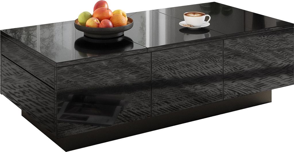 Couchtisch mit Schubladen und Schiebefach – Rechteckiger Wohnzimmertisch mit großem Stauraum, stilvollem Design und pflegeleichter Oberfläche