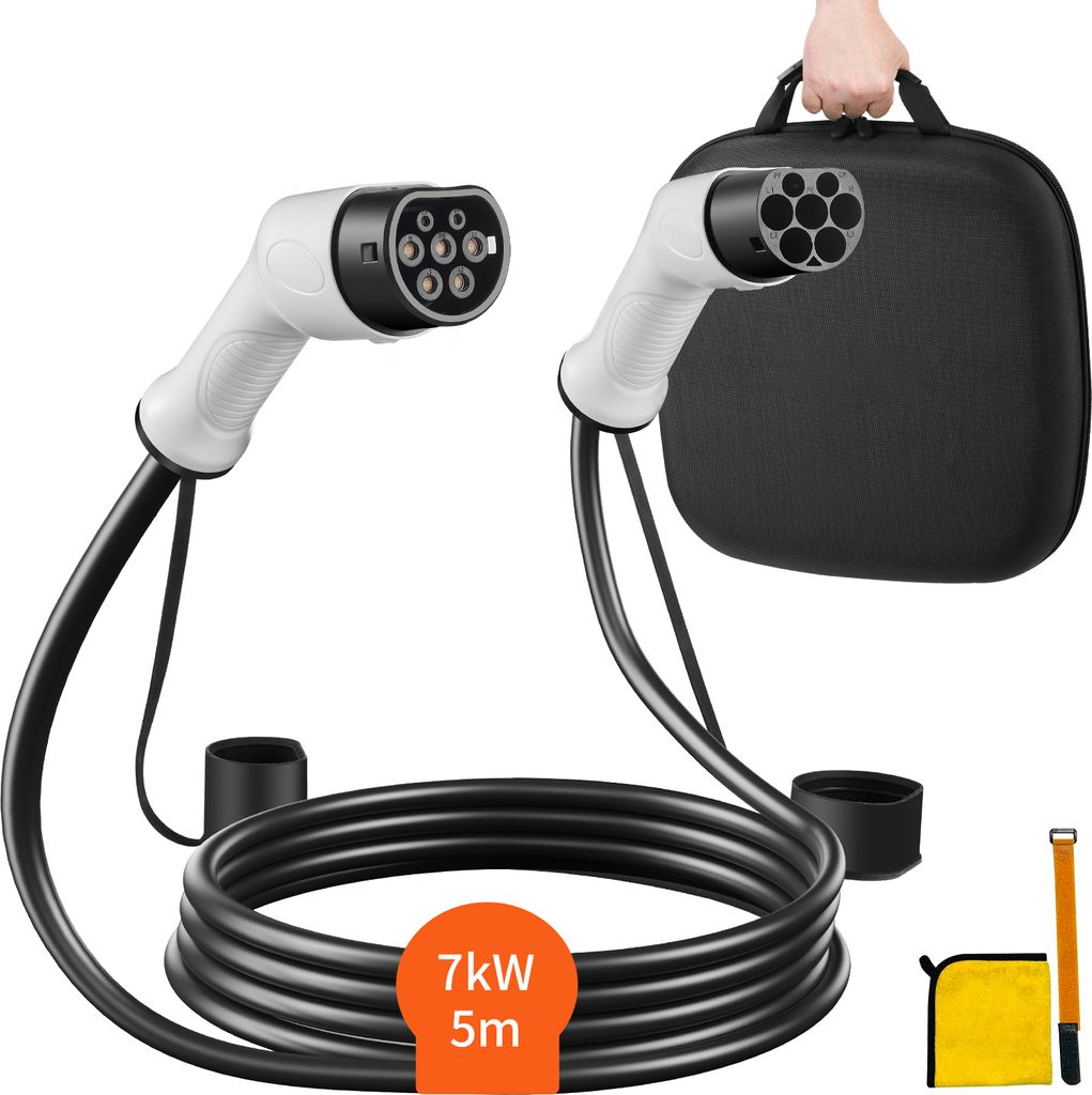 SucceBuy Typ 2 zu Typ 2 EV Ladekabel 16Amp 7kW 5m einphasig Elektrofahrzeug Autoladekabel IP66 wasserdicht mit Tragetasche für IEC62196 EV Plug-in...