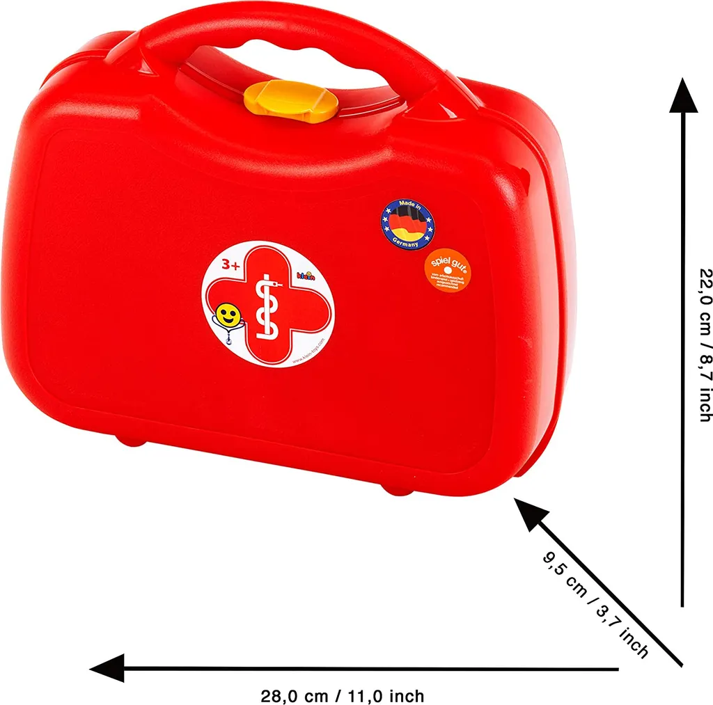 Mallette de médecin rouge et gris avec instruments de secours complets