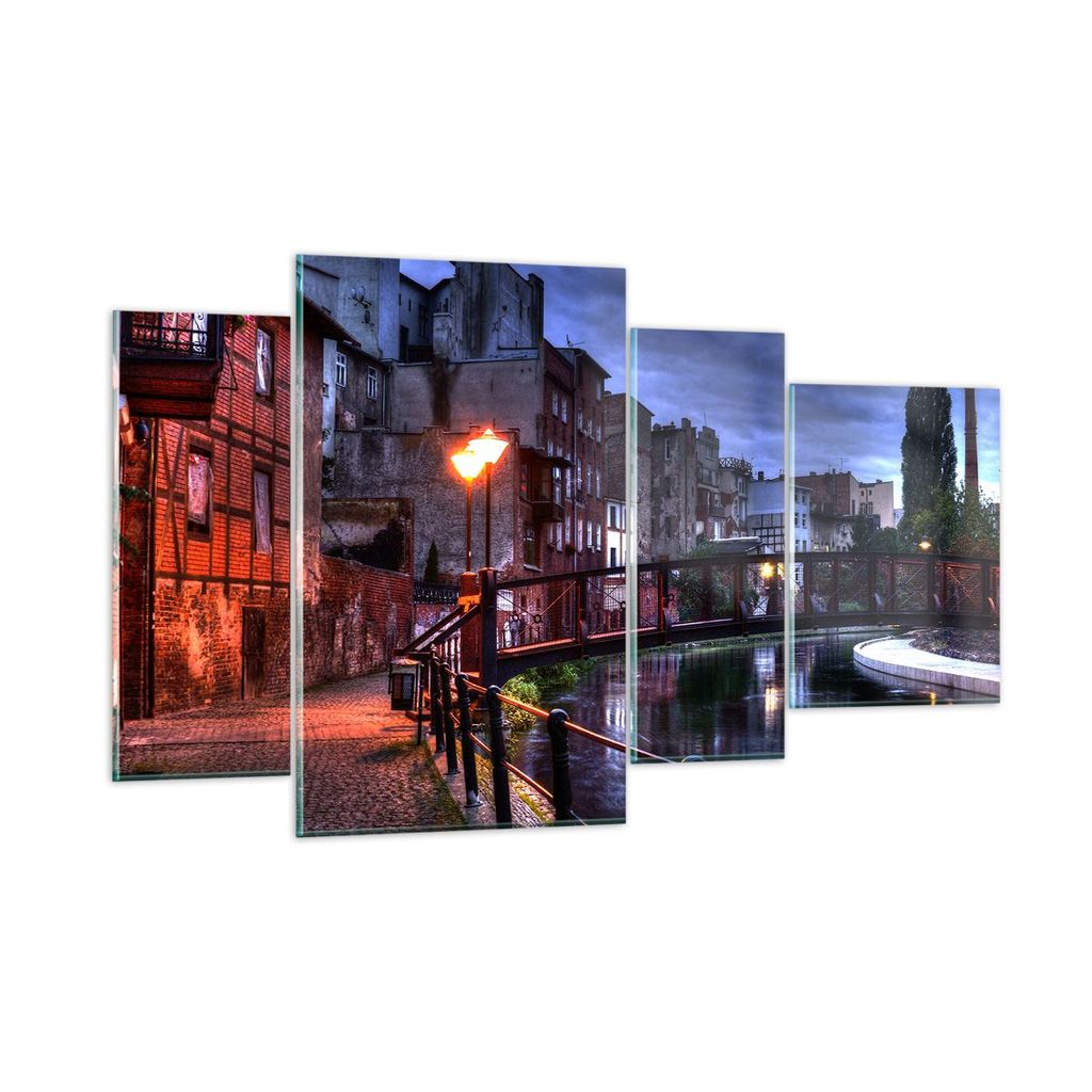 Bilder auf glas - Architektur Altstadt Stadt Fluss - 120x70cm - Glasbilder - Wandbilder - Kunstdruck - zum Aufhängen bereit - Wanddekoration aus G...