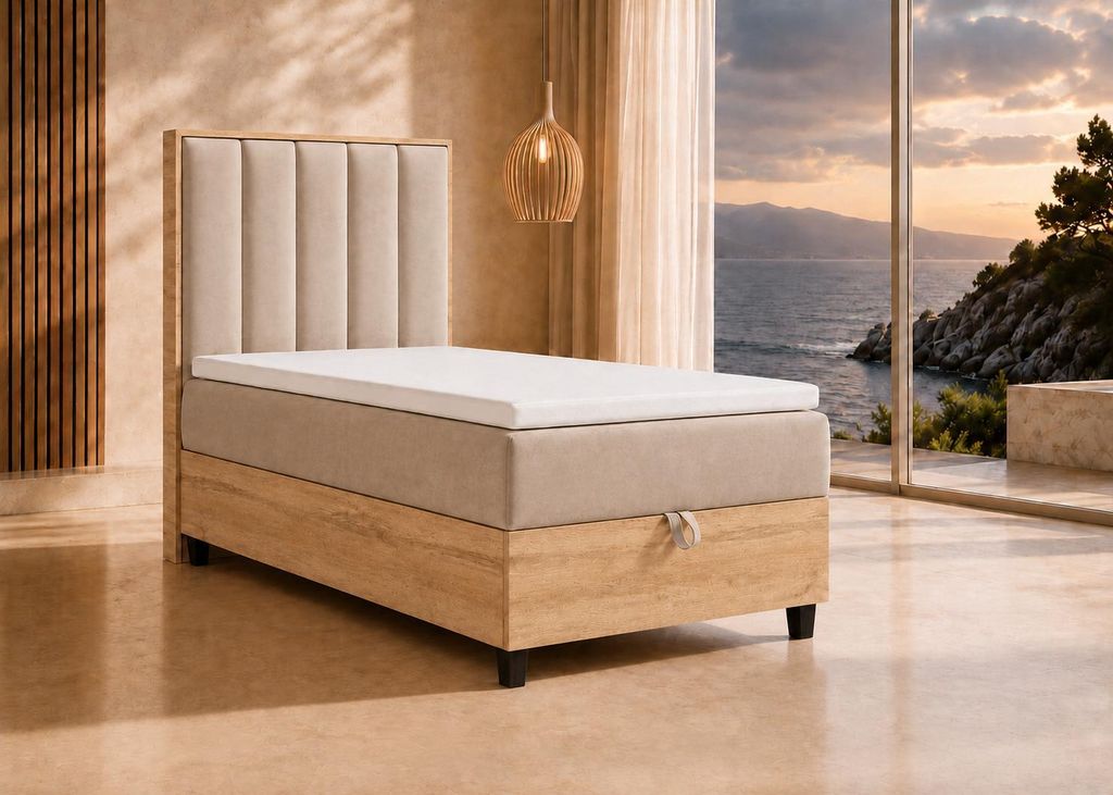 Trinity K-1 Einzelbett 100x200 Beige| Boxspringbett mit Produktbild 