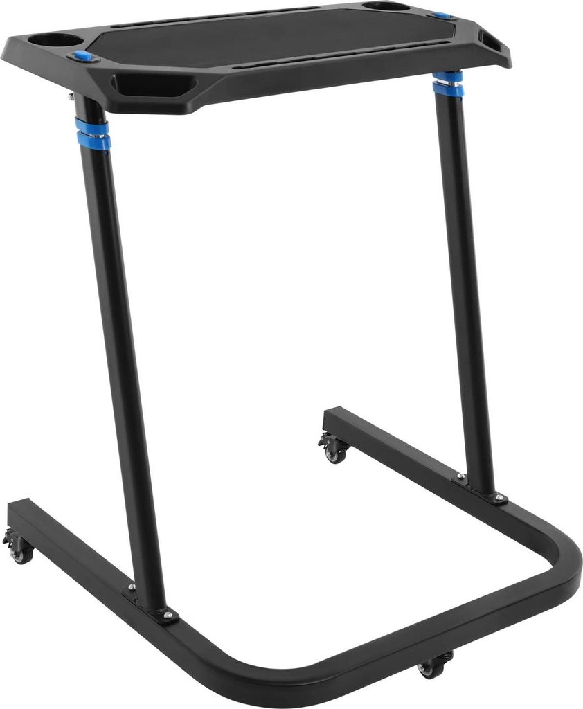 Höhenverstellbarer Laptop-Fitnesstisch - Rollbarer Stehschreibtisch - Rechteckige Metallplatte - Mit Rollen - Für Heimtrainer oder Fahrradtrainer...