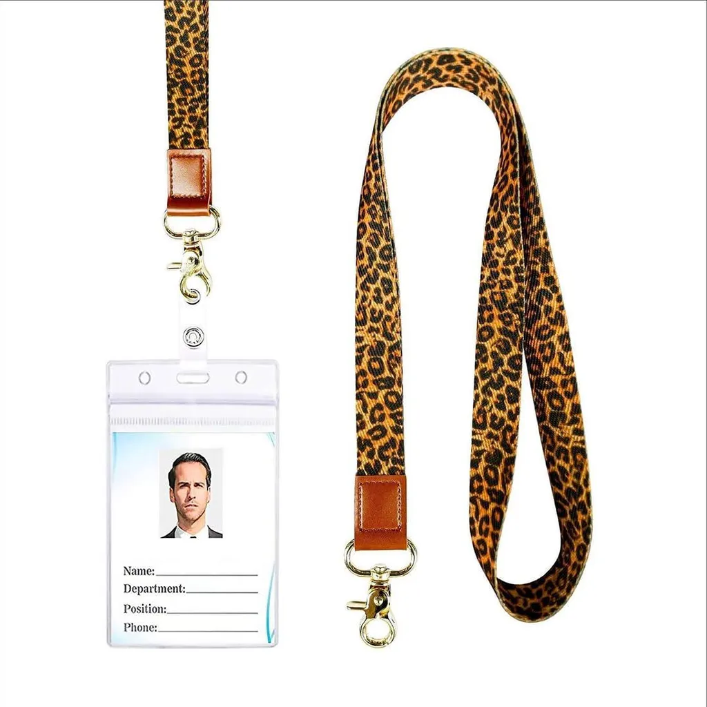 Porte-badge léopard avec lanière amovible et anneau porte-clés robuste