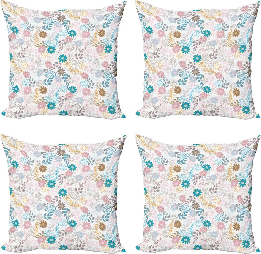 ABAKUHAUS Blumen Kissenbezug Set (4 Stück), Pastell Gänseblümchen, Moderner Doppelseitiger Digitaldruck, 40 cm x 40 cm, Mehrfarbig