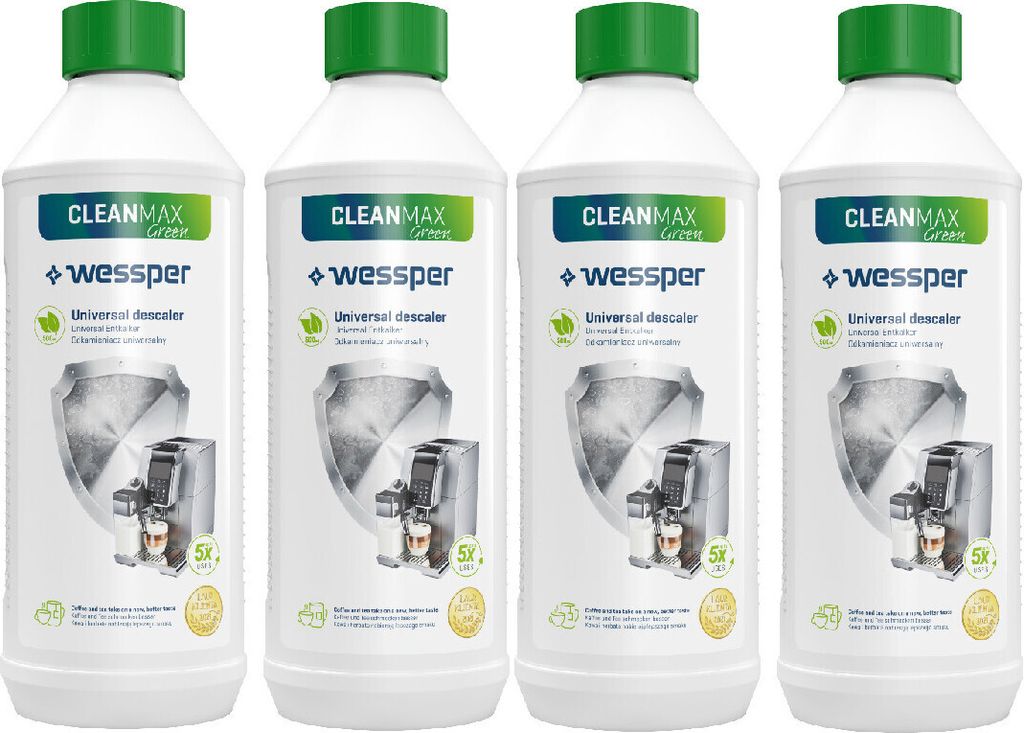 Wessper CleanMax Green Entkalker 4×500 ml – ökologisch, Universal für Kaffeevollautomaten, kompatibel mit De’Longhi, Jura, Siemens u. v. m.