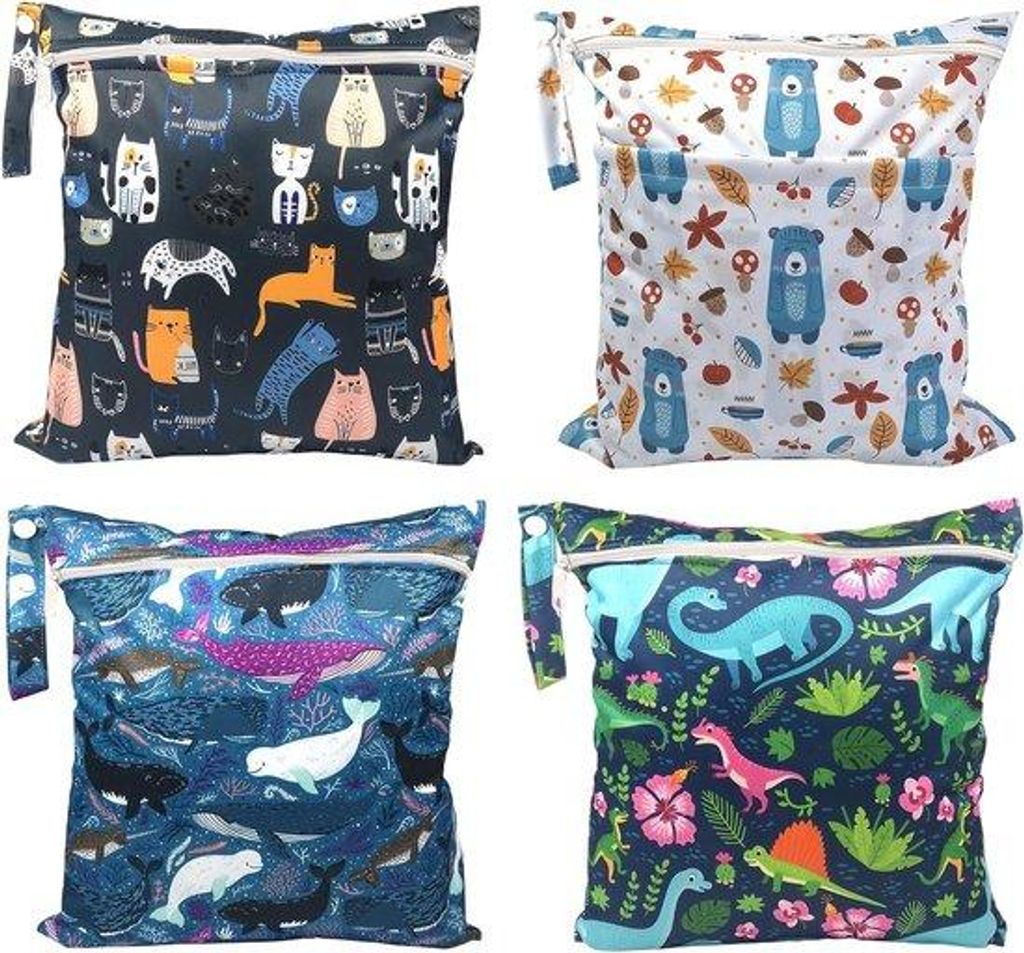 Natte Zak für Kleinkinder - Wasserfest - Doppelreißverschluss - Reise-Trockenbeutel - Baby-Beutel - 4er Set - Schwarz