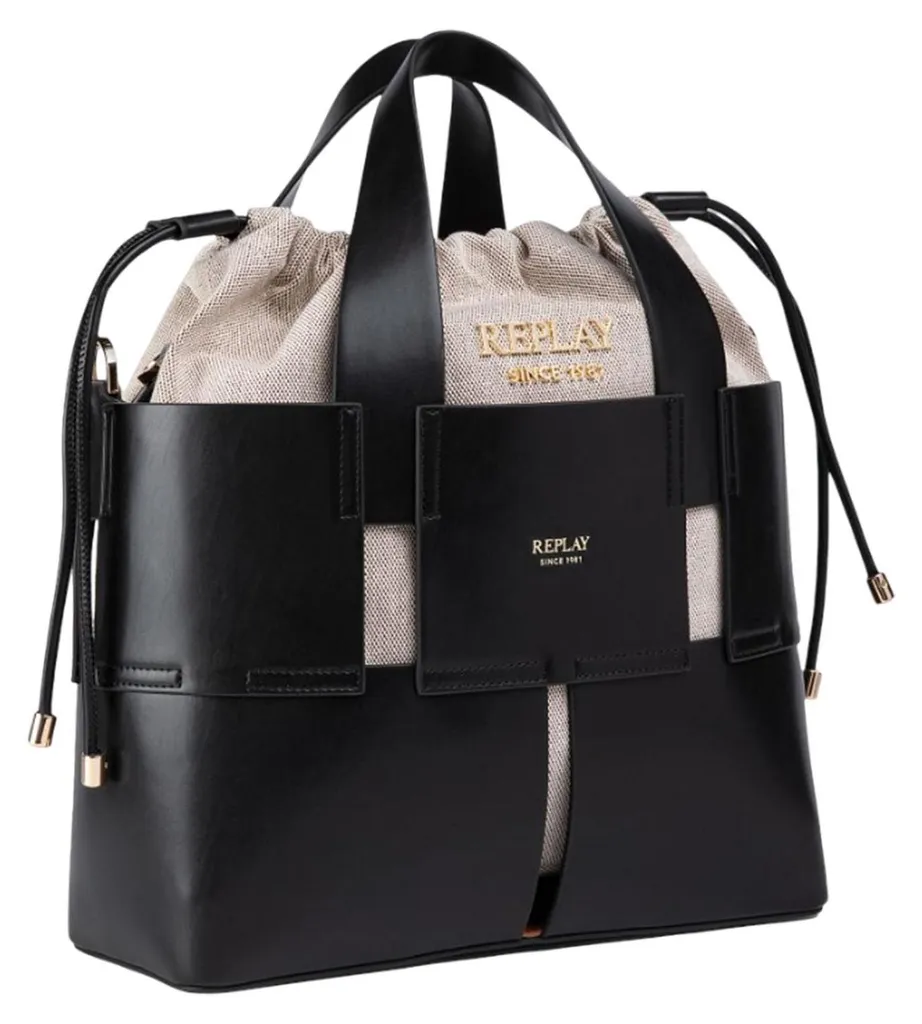 Petit sac à main bicolore REPLAY Monk'R Noir et Crème avec logo embossé - 2