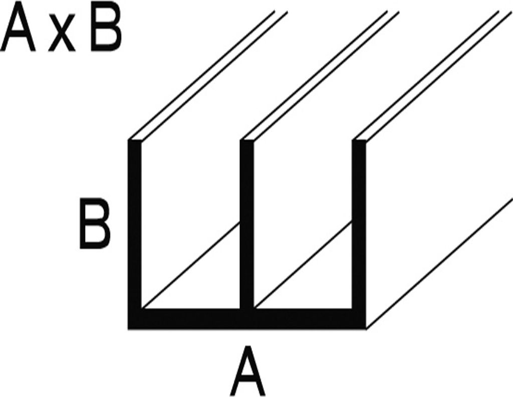 Aluminium Doppel-U-Profil 1mm Stärke, Flach, Profil, Winkel, natur eloxiert 20x10x1mm 2 Meter