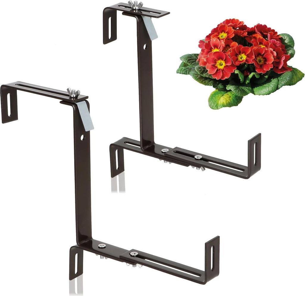 2x Premium Blumenkastenhalter für Balkonbalustraden und Geländer - Flexible Befestigung aus rostfreiem Stahl für Pflanzenkästen - 2-fach verste...