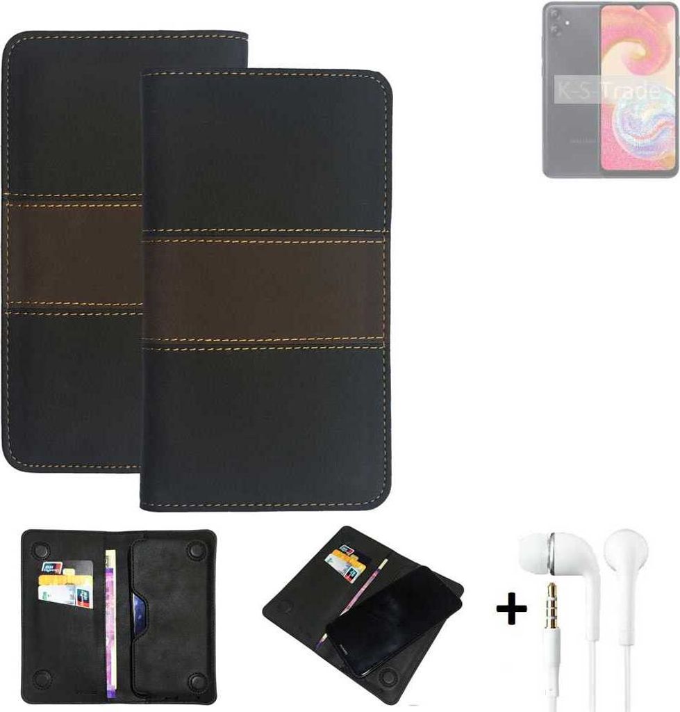 K-S-Trade Handyhülle + Kopfhörer kompatibel mit Samsung A04 Schutzhülle Walletcase Bookstyle Tasche Schutz Case Hülle Wallet Cover Kunstleder