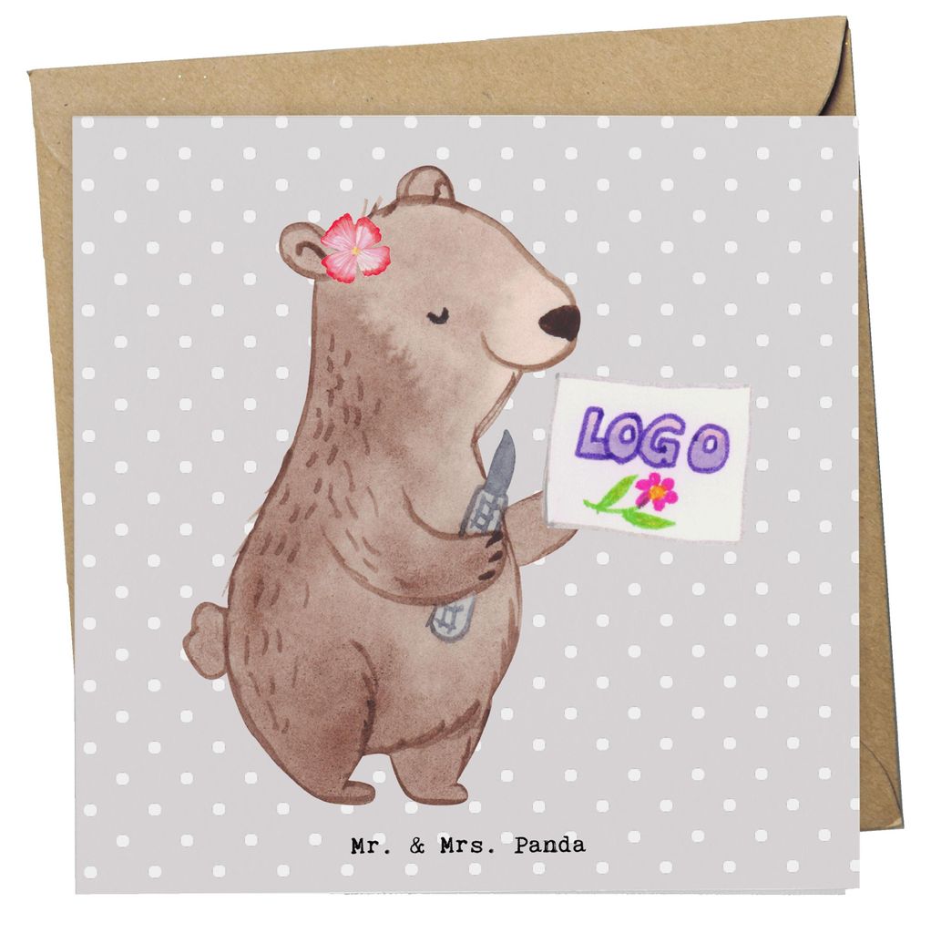 Mr. & Mrs. Panda Klappkarte Werbetechnikerin Herz - Grau Pastell - Geschenk, doppelkarte, Grußkarte, Glückwunschkarte, faltkarte, anlasskarte