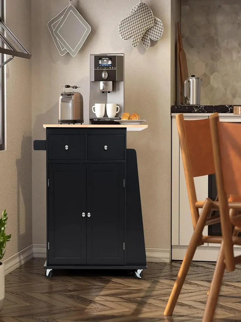 Desserte de cuisine mobile noire avec étagère réglable et freins - 7
