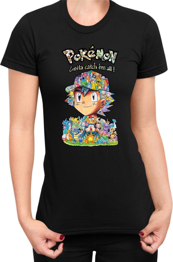 Damen T-Shirt Japan Manga Anime Comics Pokemon 019, Lady XS / Schwarz