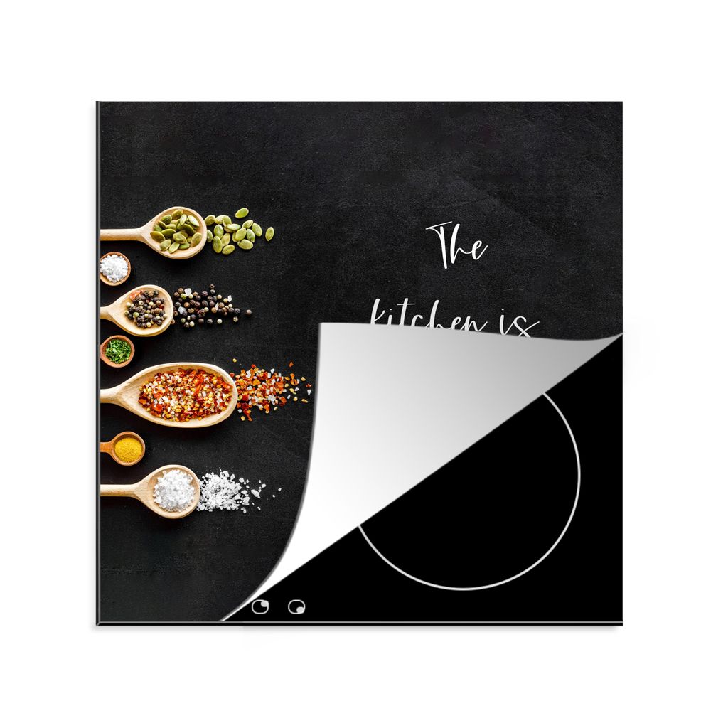 KitchenYeah Herdabdeckplatte Sprichwörter - Die Küche ist das Herz des Hauses - Zitate - Gewürze , 78x78cm, Küche Deko, Glaskeramikkochfeld H...
