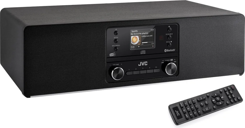 Mini tour JVC RD-E984B noir Bluetooth, puissance sonore et design compact