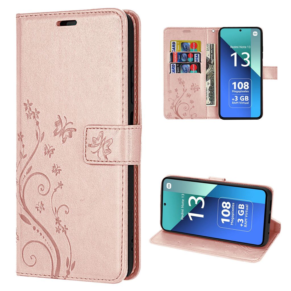 Hülle Xiaomi Redmi Note 13 4G, Handy Tasche Handyhülle Wallet Case Flip Cover Rosegold