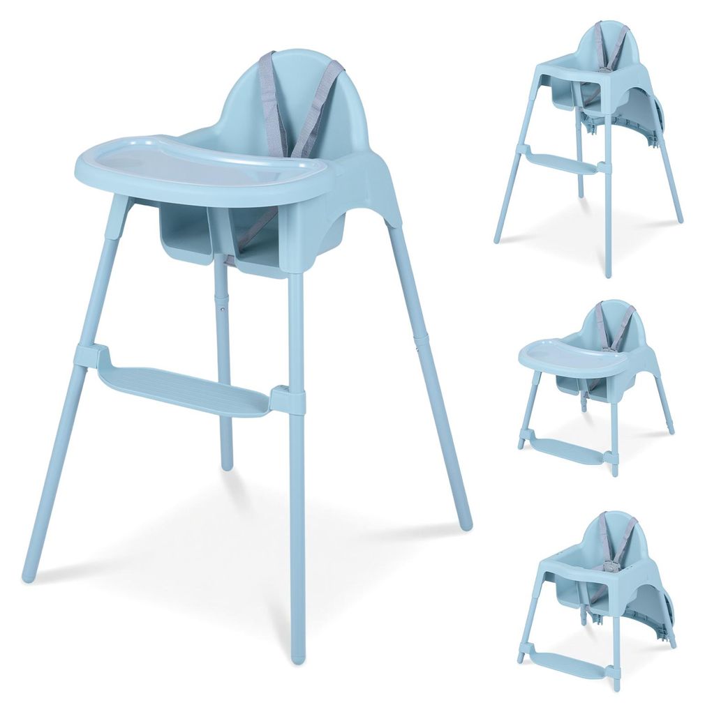 COSTWAY Hochstuhl Baby, Kinderhochstuhl mit 2 Höhen, Doppeltablett, Sicherheitsgurt & Fußstütze, Babyhochstuhl für Kinder von 6-36 Monaten, Blau