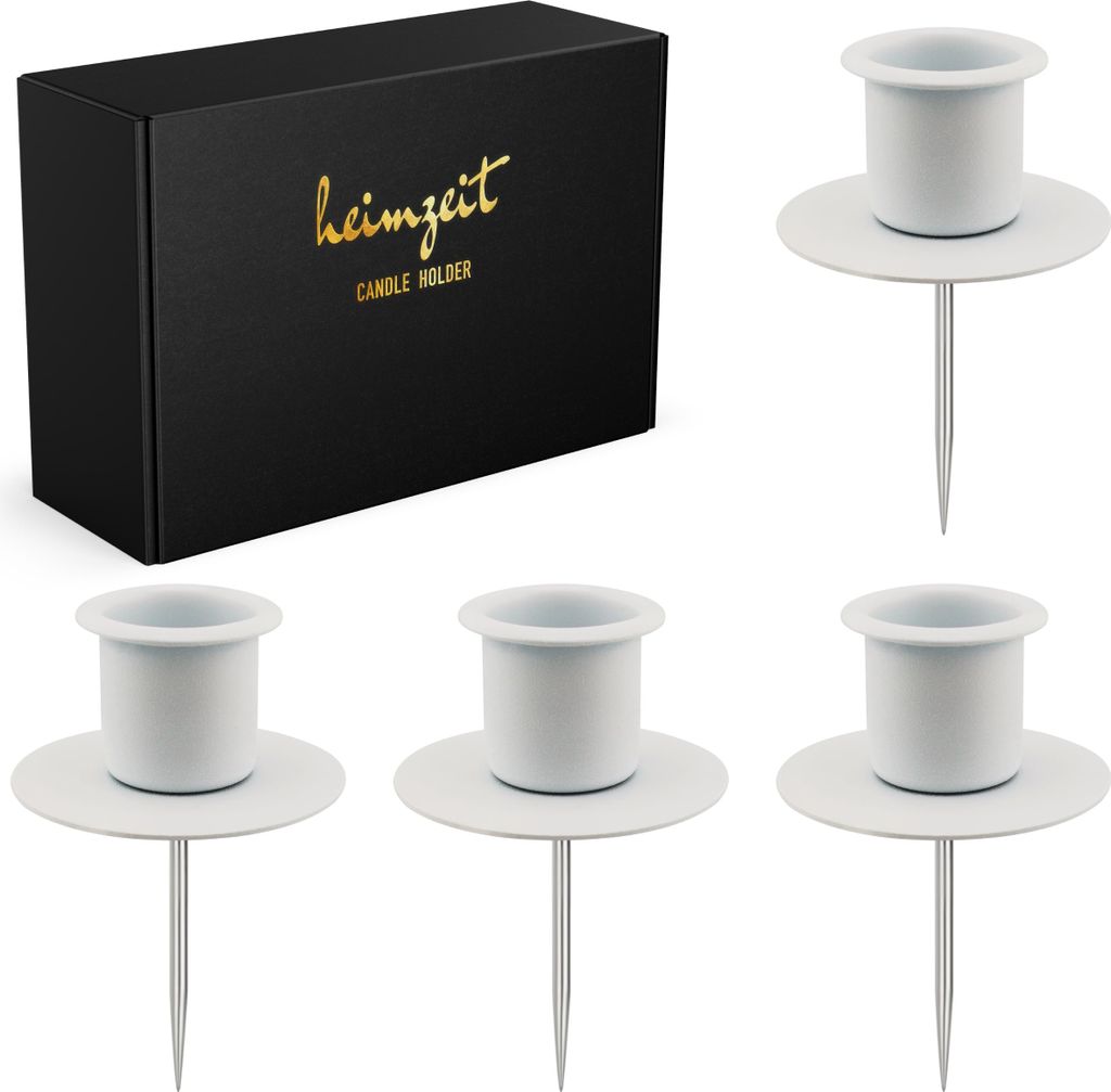 4x Kerzenhalter Metall Weiß Stabkerzen 22mm Kerzenstecker Produktbild 