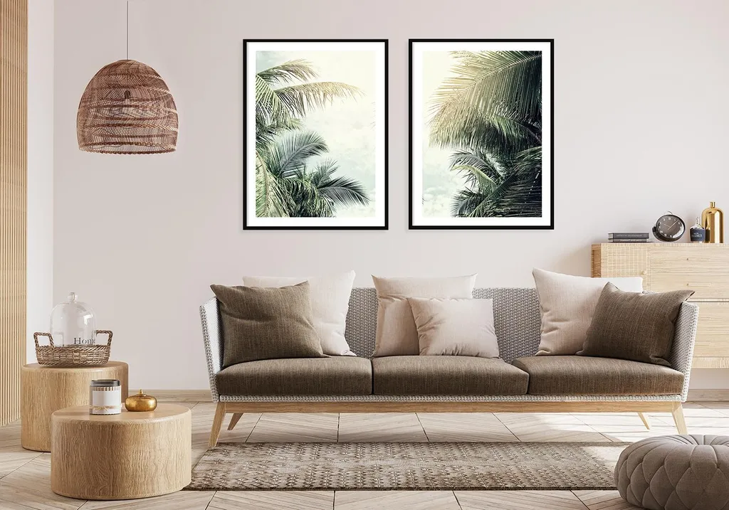 Duo Tableaux Palmier 53x73cm Encadrés Finition Premium Diptyque P2065 - 3