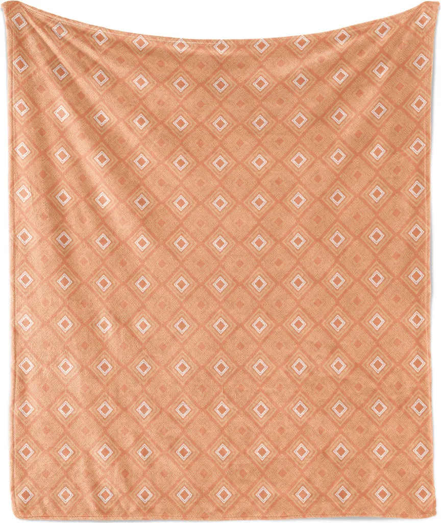ABAKUHAUS Coperta in morbido pile flanella color pastello, quadrati e strisce diagonali, soffice peluche per interni ed esterni, 125 x 175 cm, pesca scuro e salmone