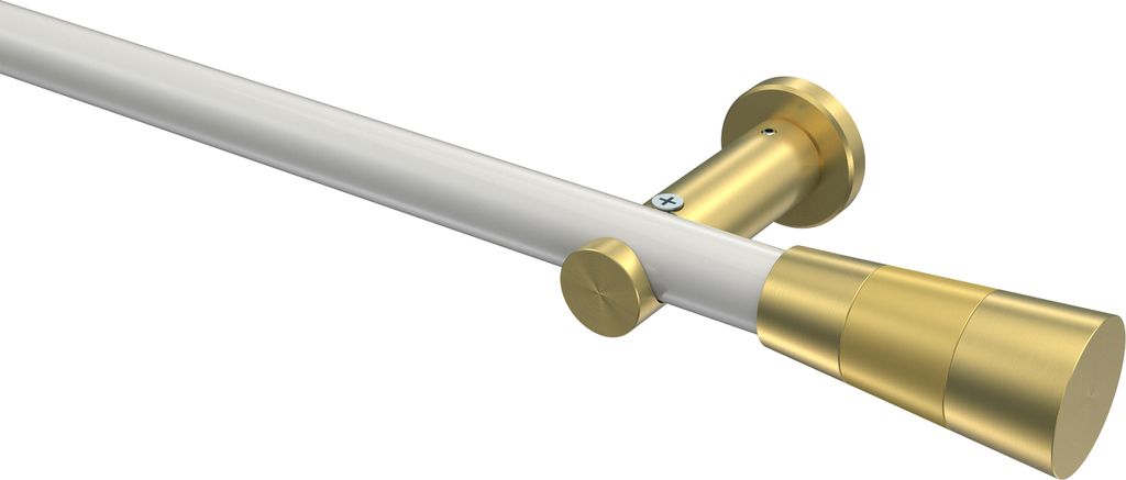 Interdeco Gardinenstange / Vorhangstange Weiß / Messing-Optik, Typ Platon Tanara (Konus) ohne Ringe, 20 mm Ø 1-läufig, 100 cm