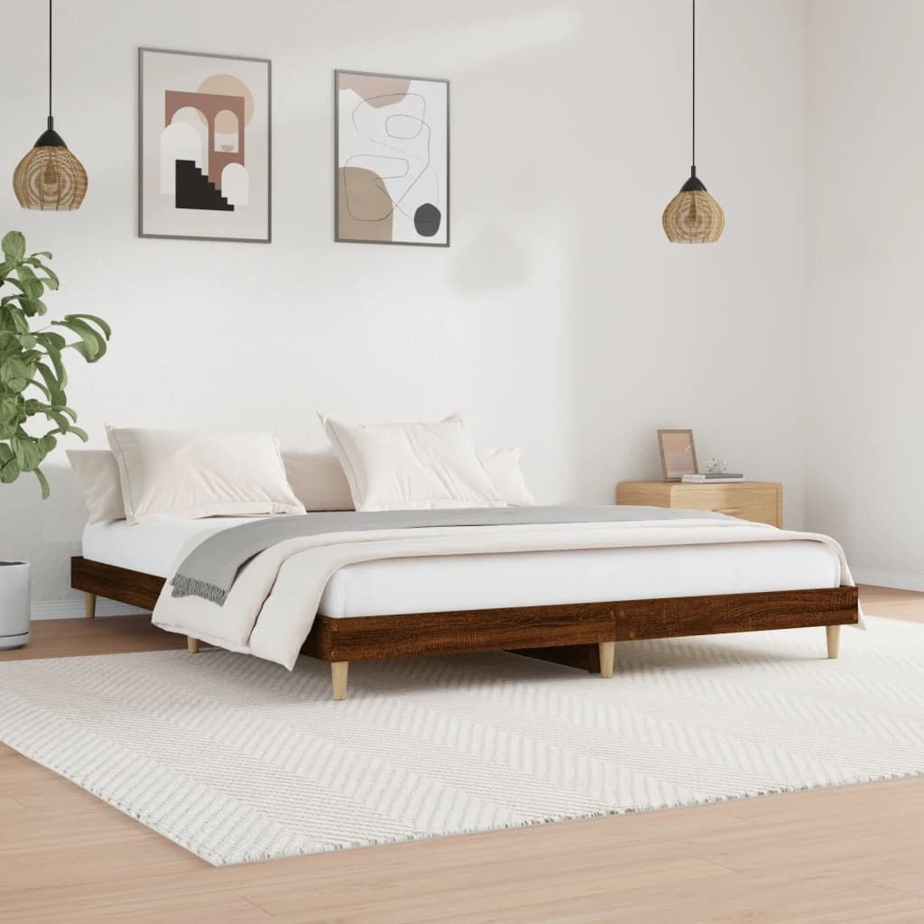 The Living Store Bettgestell Braun Eichen-Optik 200x200 cm Holzwerkstoff