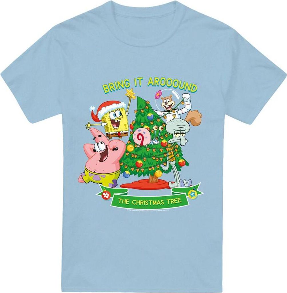 SpongeBob SquarePants - "Aroooound The Christmas Tree" T-Shirt für Herren TV6338 (XXL) (Hellblau)