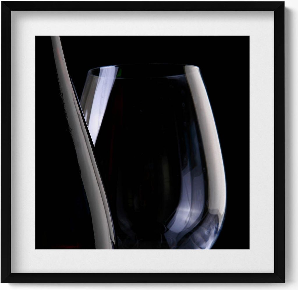 Glas und Flasche– Wandbild mit Rahmen – Gerahmtes Bild – Wanddekoration – 50x50 cm – Schwarz Rahmen