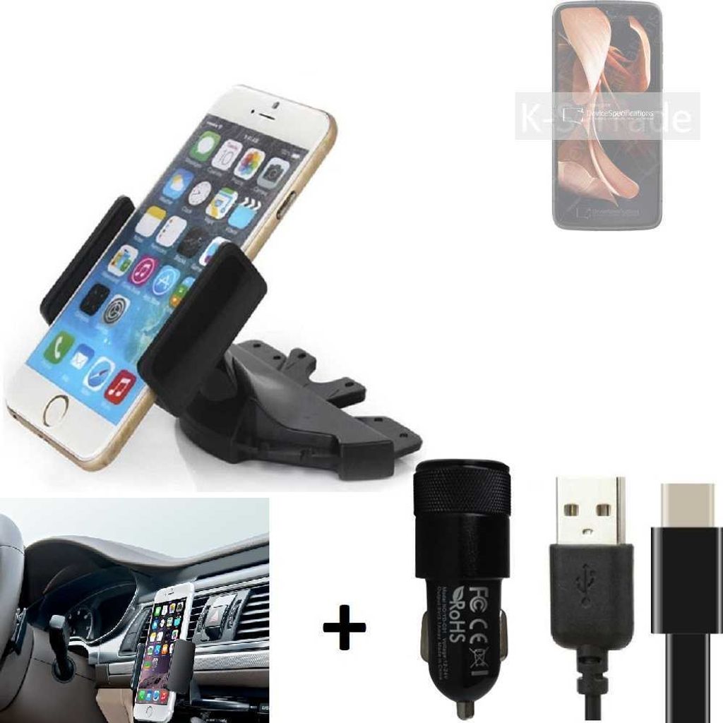 K-S-Trade CD Schlitz Handy-Halterung kompatibel mit Motorola Razr 2022 Autohalterung KFZ-Halter Radio Handy Halterung 360° drehbar CD-Schacht inkl.