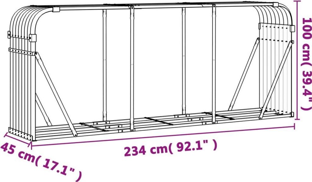 vidaXL Kaminholzunterstand Grün 234x45x100 cm Verzinkter Produktbild 