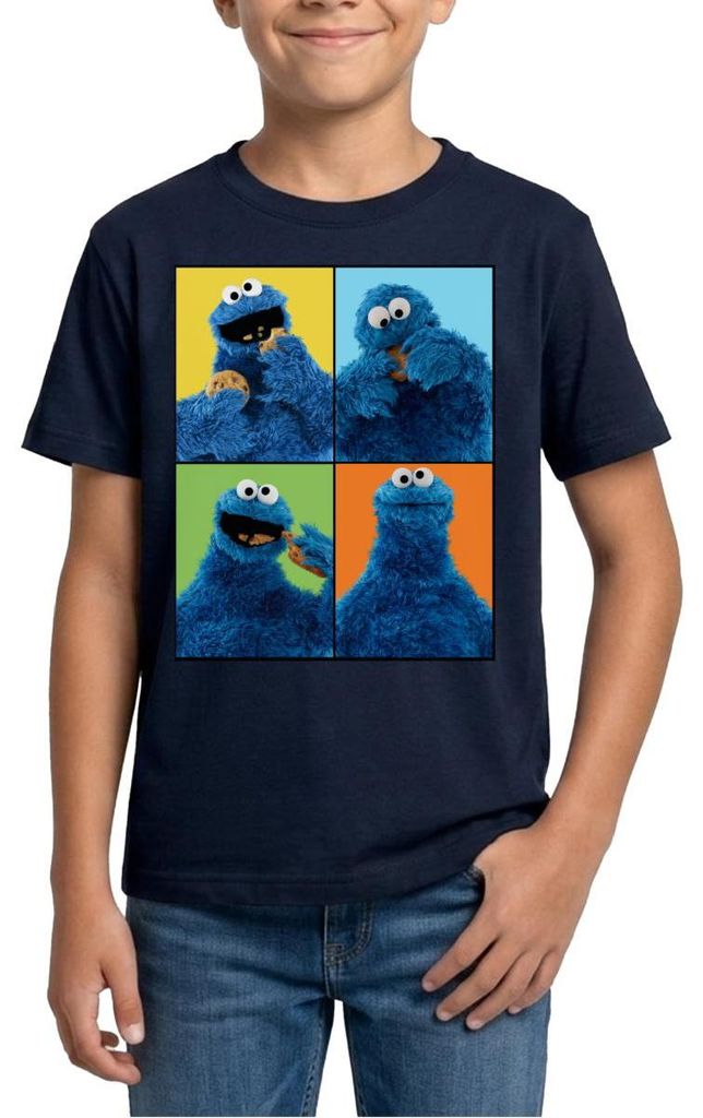 Spreadshirt Sesamstraße Krümelmonster Posen Teenager T-Shirt, 152/164 (12-14 Jahre), Navy