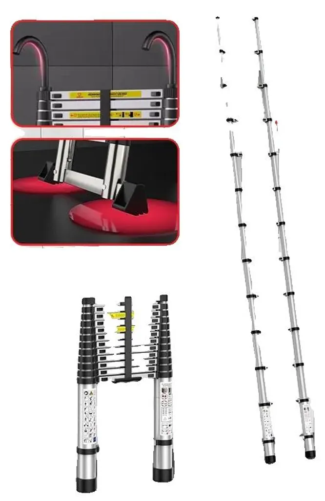 Échelle télescopique inox 5m10 pliable et légère pour usage domestique