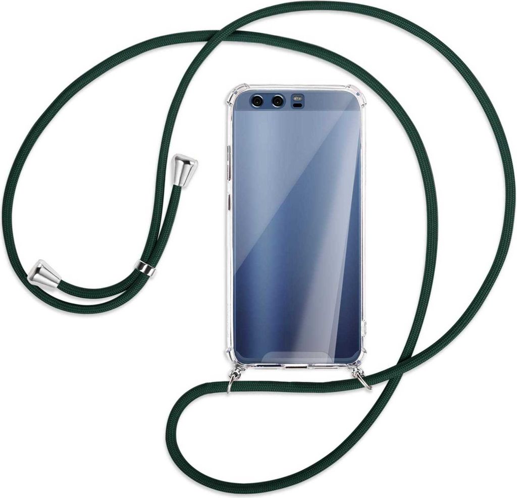 Handykette Backcover-Schutzhülle mit Band (Metall silberfarben) für Huawei P10 - dunkelgrün