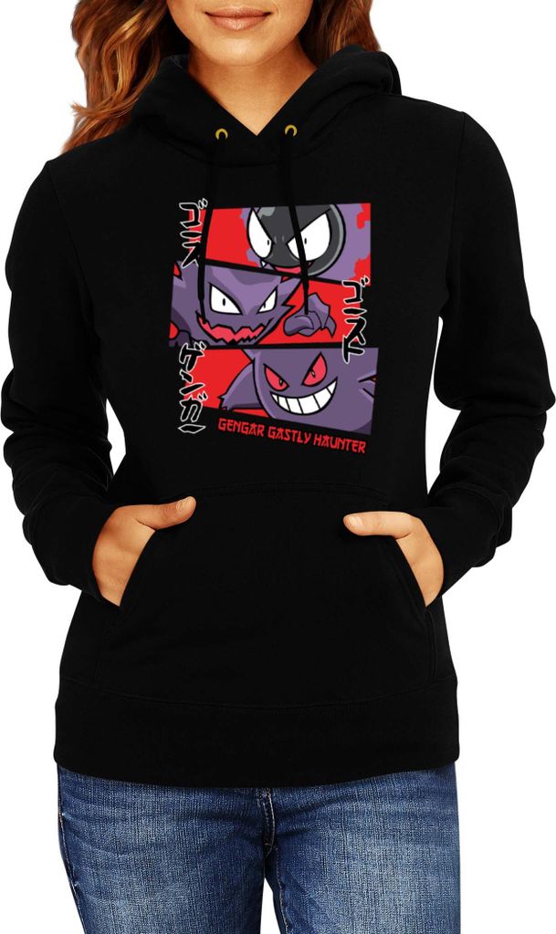 Damen Kapuzenpullover Japan Manga Anime Comics Animation Pokeball Haunter, Lady XS / Schwarz