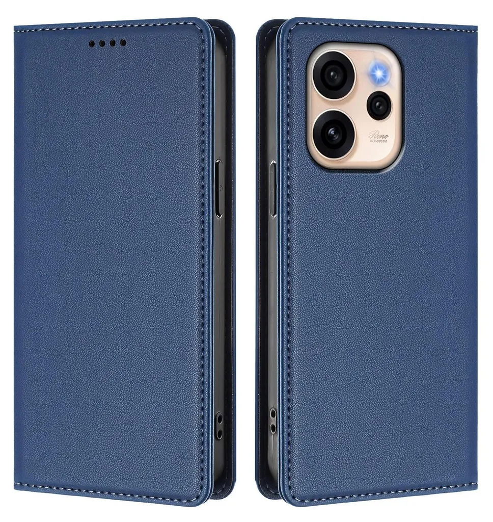 Custodia Oppo Reno15 Pro in Pelle Blu Scuro - Magnetica e Resistente