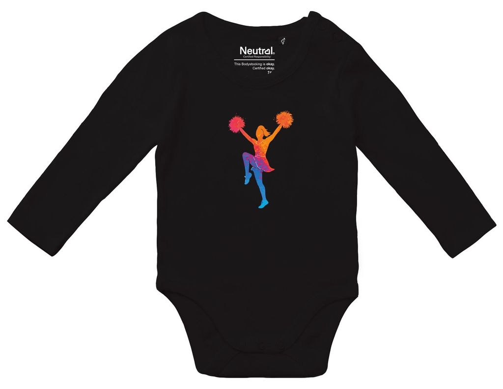Huuraa Baby Body Cheerleading bunte Silhouette 80 Black Baumwolle Fairtrade Langarmbody Geschenkidee
