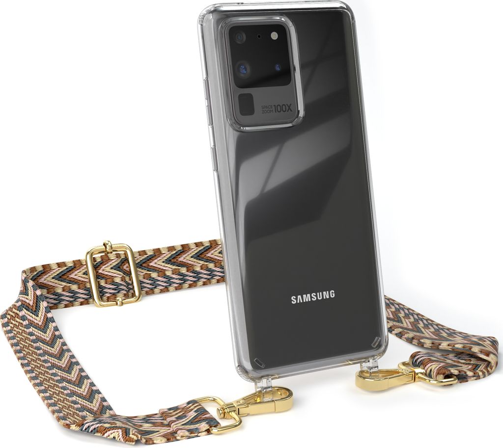 EAZY CASE Handykette - Verstellbarer Trageriemen kompatibel mit Samsung Galaxy S20 Ultra / S20 Ultra 5G, Handykordel mit transparenter Silikon-Hül...