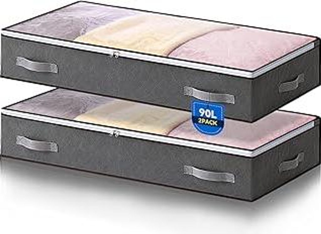 2 Stück 90L Unterbettkommode, Unterbett Aufbewahrungsbox mit deckel, Faltbare Kleidung Aufbewahrung Aufbewahrungstasche für Bettdecken Kleidung U...
