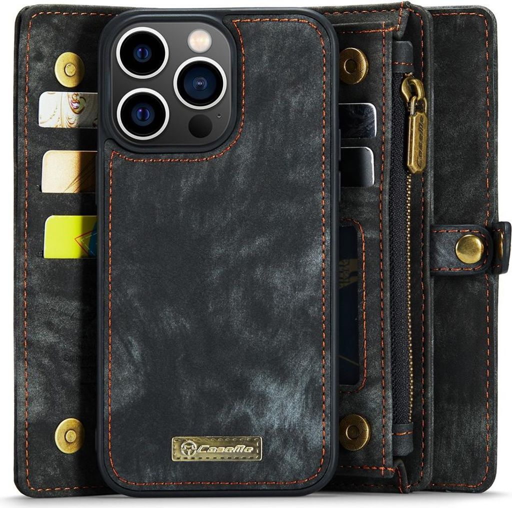 iPhone 15 Pro Hülle - CaseMe 008 2-in-1 Klapphülle & Back Cover mit Brieftasche - Schwarz