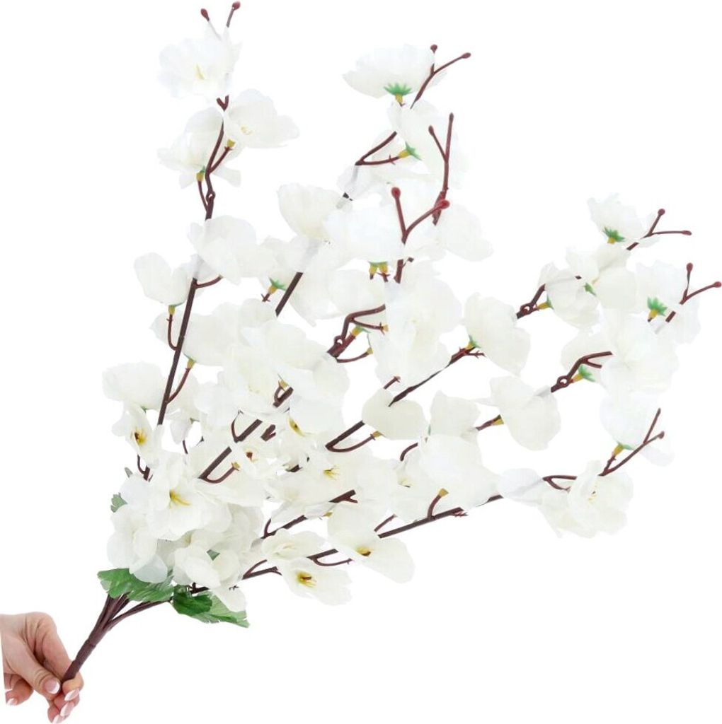 Dekolo Künstliche Blumen Deko Zweig Frühlingsstrauß Blumendekoration Weiß