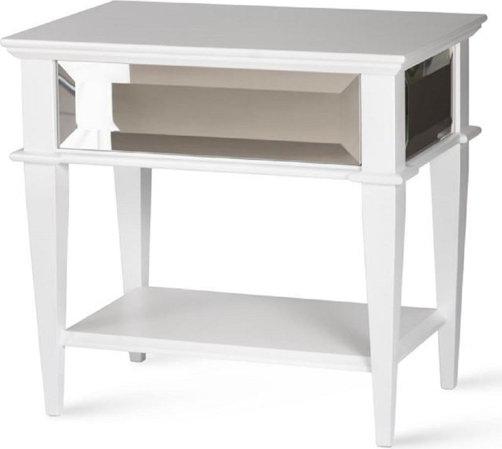Casa Padrino Luxus Art Deco Nachttisch Weiß 60 x 40 x H. 56 cm - Verspiegelter Beistelltisch mit Schublade - Schlafzimmer Möbel - Kinderzimmer M...